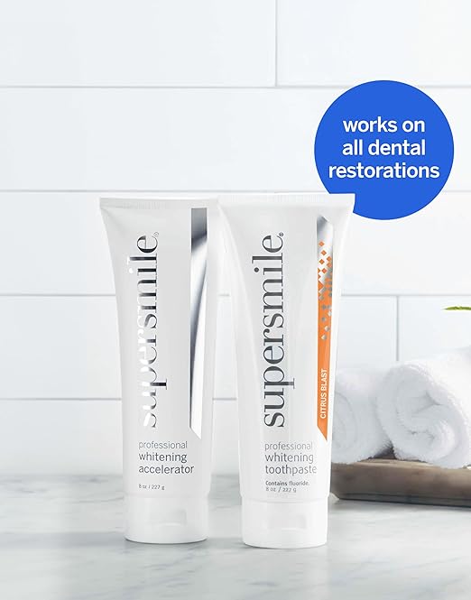 Supersmile Fluoride-Free Whitening System – 8 oz Professional Grade Whitening Toothpaste &amp Accelerator – Whitens up to 6 Shades &amp Strengthens Enamel