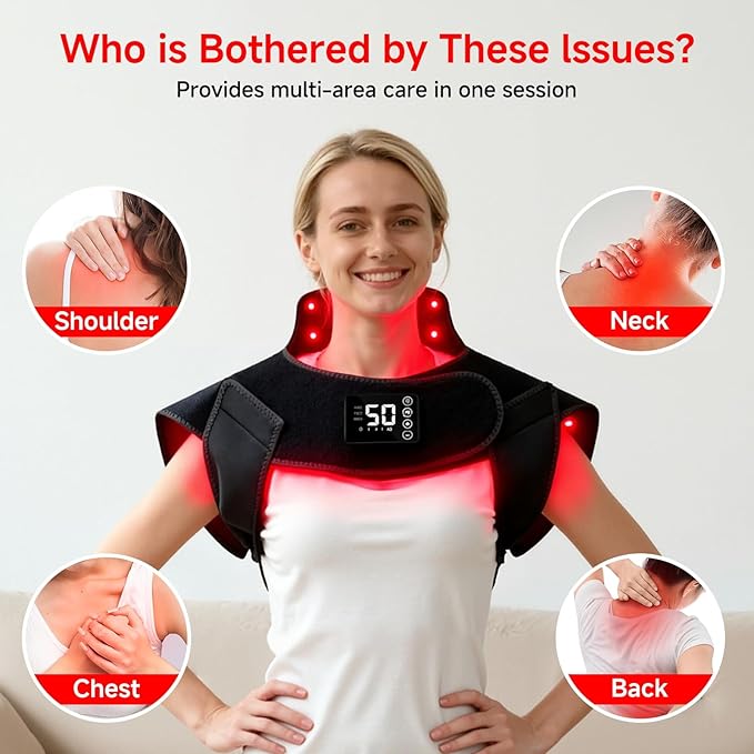 Red Light Therapy for Neck ShoulderRechargeable Infrared Light Therapy Device for Body with Massage and TimerWearable 660nm&amp850nm Red Light Therapy Wrap Pads for Body at Home（150 Lights）