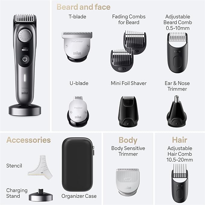 Braun Series 9 All-in-One Multi Grooming Kit for Men 13-in-1 Beard Trimmer Body Groomer Hair Clipper and Manscaping for Face &amp Body 9440