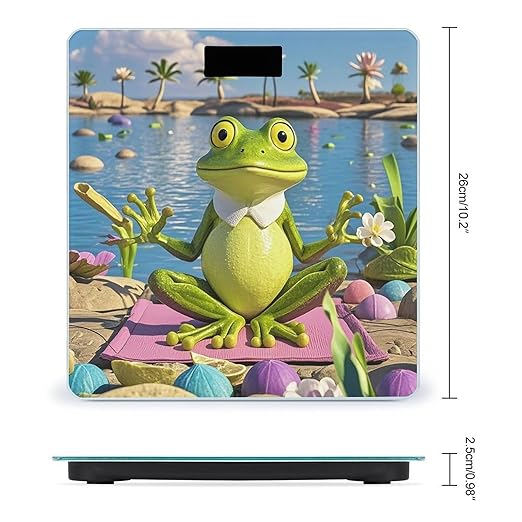 Funny Yoga Frog Bathroom Scale Automatic Power On/Off Body Scales LCD Backlight Display Square Digital Scale Rounded Corners Bathroom Scales for Home Bedrooms