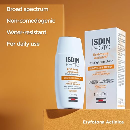 ISDIN Eryfotona Actinica SPF 50+ | Mineral Sunscreen for Face with Zinc Oxide | 100% Mineral UV Filters | No White Cast Suitable for Sensitive Skin Dermatologist Recommended