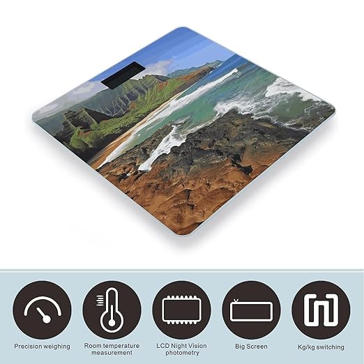 Kauai Hawaii Seashore Bathroom Scale Ultra-Bright Liquid Crystal Screen Weight Scale Accurate Bathroom Body Scales for Body Weight Bathroom Pet Home Bedroom Gift-Giving