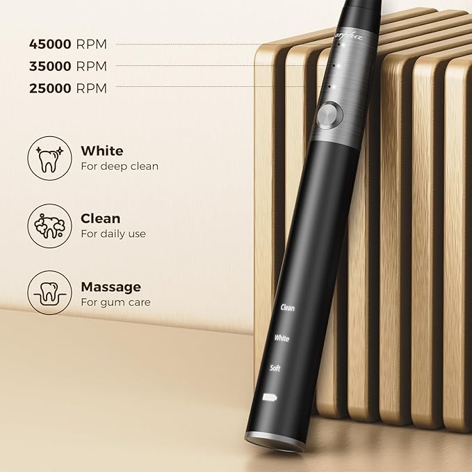 ARPHA Sonic Electric Toothbrush for Adults Power Whitening Toothbrush with Holder Wall Cup 2 Brush Heads &amp Travel Case 45000 VPM Electric Motor &amp Wireless Charging 3 Modes w Smart Timer