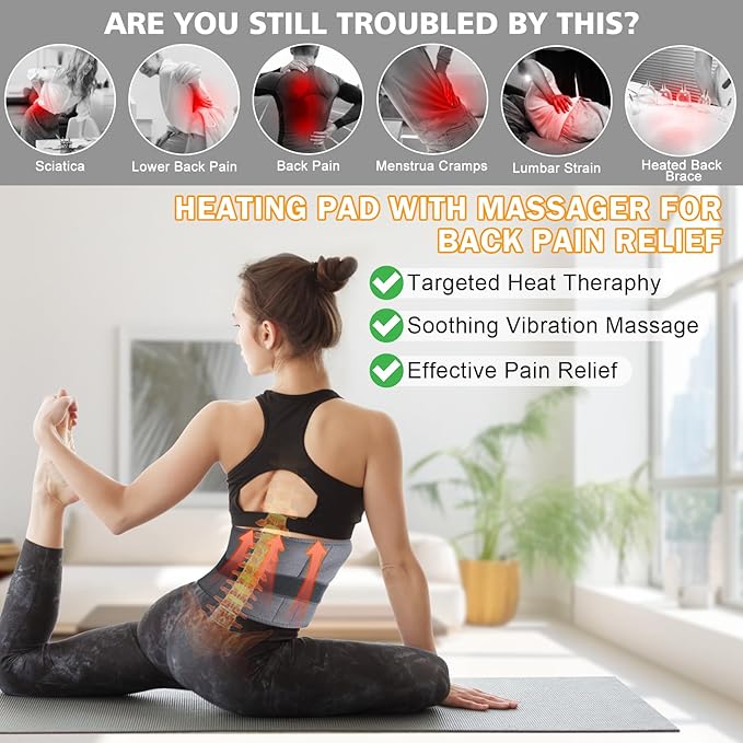 Cordless Heating Pad for Back Pain Relief Lumbar Massaager with Heat Rechargeable Heating MassageHeated Back Belt Abdomen Warmer Lumbar Support
