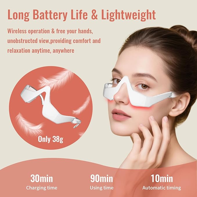 Under Eye Red Light Therapy 4 Modes Red Light Under Eye Therapy Glasses Microcurrent Eye Massager For Eye Bags Dark Circles Puffiness Wrinkles Fine Lines Relieving Eye Fatigue
