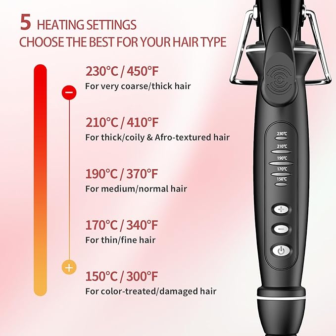 SAOSA 1 Inch Extra Long Barrel Curling Iron Tourmaline Ceramic Curling Iron with Auto Shut-Off Dual Voltage 110-240V Hair Curler Suitable for Travel Including Glove