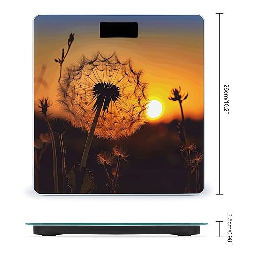 Sunset Dandelion Bathroom Scale Large LCD Backlight Display Digital Scale Rounded Corners Body Scales Automatic Power On/Off Bathroom Scales for Home Bedrooms