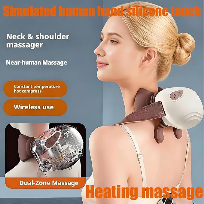 Heated Neck Massager Wireless Portable Shiatsu Neck and Back Massager 4D Kneading Massage Simulated Human Hand Design for Muscle Relax Gifts to Men Women