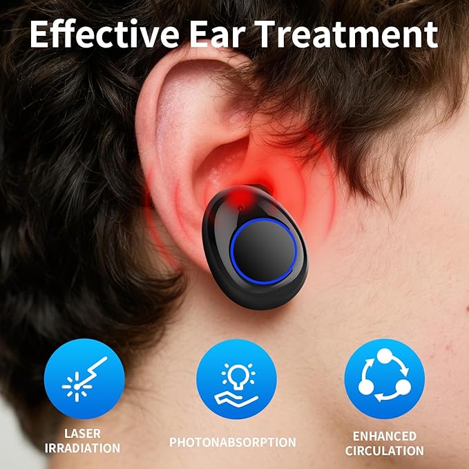 KTS Cordless Red Light Device for Ears Portable Ear Comfort Device with Adjustable Settings Charging Case&ampReplaceable Silicone earplugs for Daily Ear Care Use