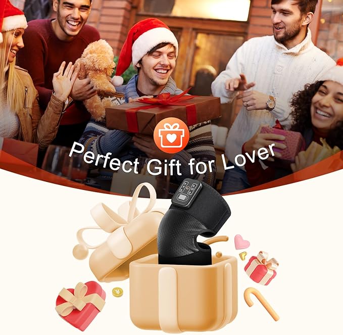 Cordless Knee Massager with Heat Vibration for Pain Relief Electric Heated Knee Brace with 5 Heat Levels and 3 Massage Mode Gifts for Men Women (Black Pair)