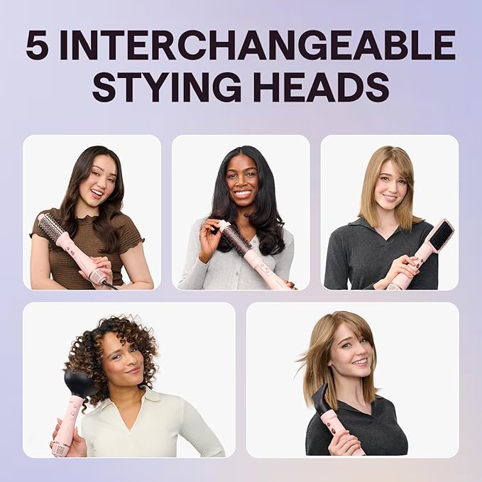Blow Dryer Brush Set Wavytalk Air Sculpt 5-in-1 Hot Air Brush Set Multi Hair Styler for Salon Blowouts Smooth Curls Volumizing and Straightening Sleek and Less Frizz Pink