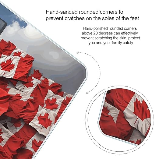 Canadian Flag Digital Bathroom Scale for Body Weight Weighing Scale with Backlit LCD Display High Precision Measurements &amp Measures Weight Up to 180kg