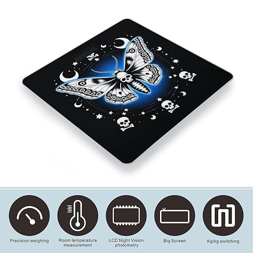 Digital Bathroom Weighing Scale Energy Saving Scale Smart Scale for Body Weight Goth Moth Dead Skull Moon