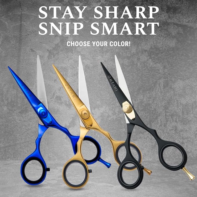 Ontaki Beard &amp Mustache Scissors for Men - 5.5 Japanese Steel Gold Brass - Sharp Blades Ergonomic Finger Rest &amp Adjustable Tension Screw for Perfect Hair Trimming - Beard Scissors
