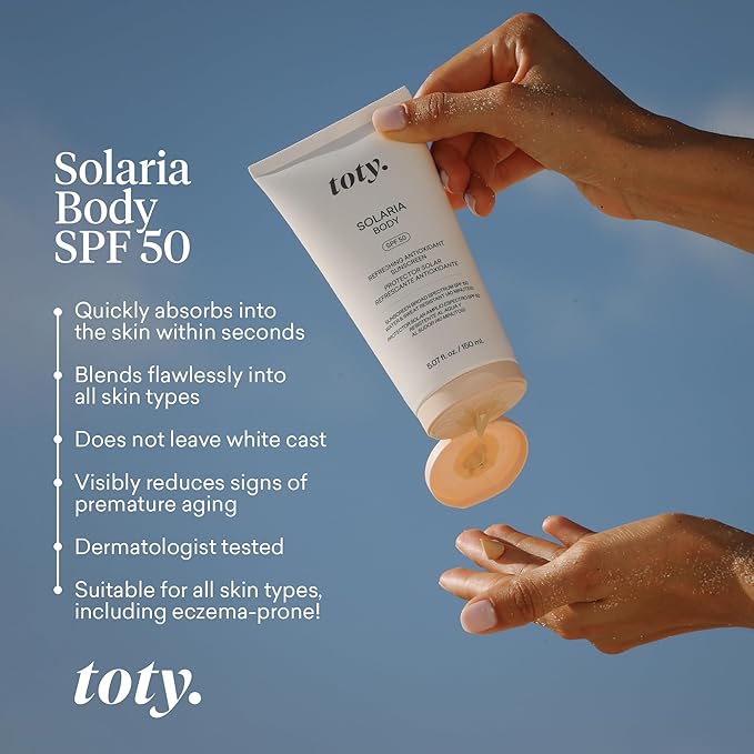 Toty by Sofia Vergara - Solaria Body SPF 50 Refreshing Antioxidant Sunscreen - UVA/UVB Protection - Weightless Body SPF for All Skin Types - Water &amp Sweat Resistant - 5.07 fl oz