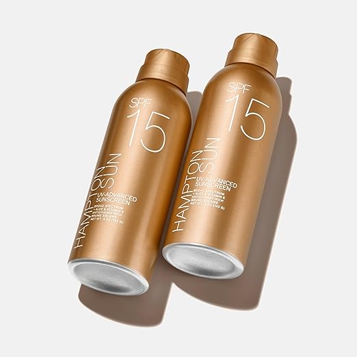 Hampton Sun SPF 15 Continuous Mist Sunscreen Broad Spectrum UVA/UVB | Advanced Water + Sweat Resistance Antioxidant-Rich Vitamin E + Aloe for Hydrated Radiant Skin Glowy Finish and Oil-Free.