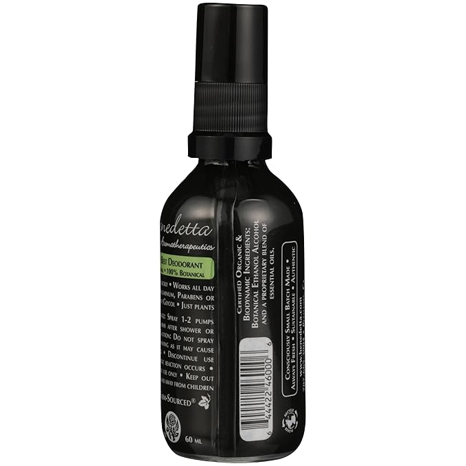 Benedetta The Best Deodorant Original - Organic &amp Biodynamic Natural Deodorant Spray for Men &amp Women - 100% Plant Based &amp Essential Oils - Paraben Free Aluminum Free - 2 oz (60 ml)