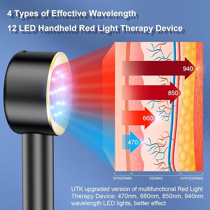 UTK Red Light Therapy for Body Pain Relief 470:660:850:940nm Wavelengths Red Lights Handheld Infrared Light Therapy Wand Infrared Therapy for Joints Muscle Recovery
