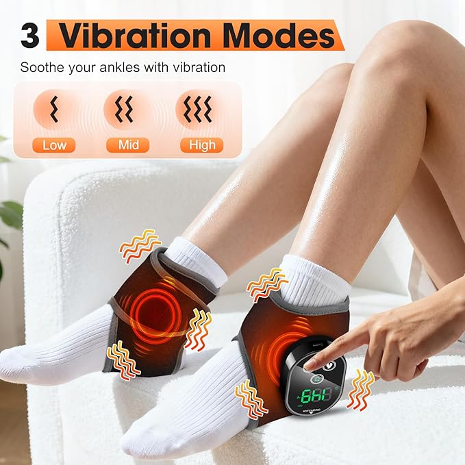 2PCS Cordless Ankle Heating Pads Foot and Ankle Massager with Heat Rechargeable Heated Foot Brace Wrap 3 Vibration and 4 Heating Modes