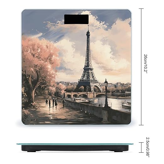 Vintage Style Eiffel Tower Paris Scale for Body Weight Anti-Slip Digital Bathroom Scale Sturdy Toughened Glass Weighing Scales High Precision Safe Rounded Corners Smart Scales