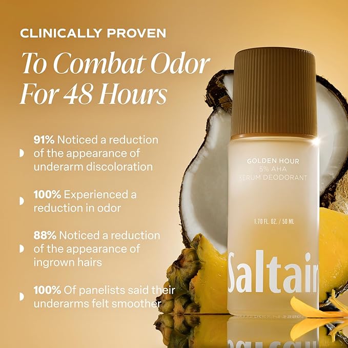 Saltair Serum Deodorant 2 Pack – 5% AHA – Aluminum-Free Odor Control for Women &amp Men – Mandelic Acid Deodorant with Lactic Acid – Golden Hour Scent – 2x 1.7oz Travel Roll On