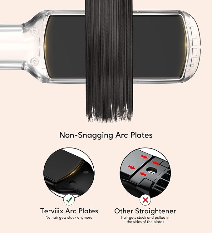 Flat Iron Hair Straightener by Terviiix - Ceramic &amp Tourmaline for Smooth One-Swipe Results Salon-Grade Wide 1-3/4 Inch Straightening Iron Gently Straightens Thick Curly Black &amp Natural Ha