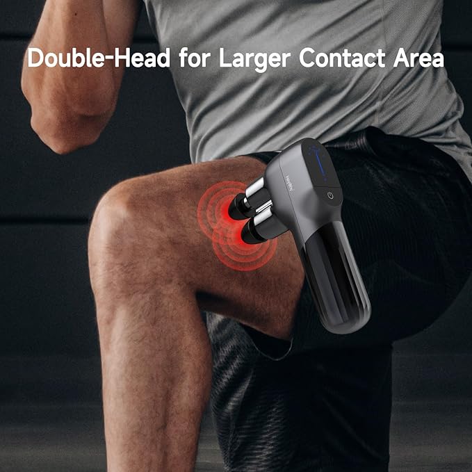 Mini Massage Gun - Deep Tissue Percussion Massager with Dual Heads 5 Speed Levels &amp 4 Attachments Portable Handheld Muscle Recovery Gun for Athletes Travel &amp Pain Relief