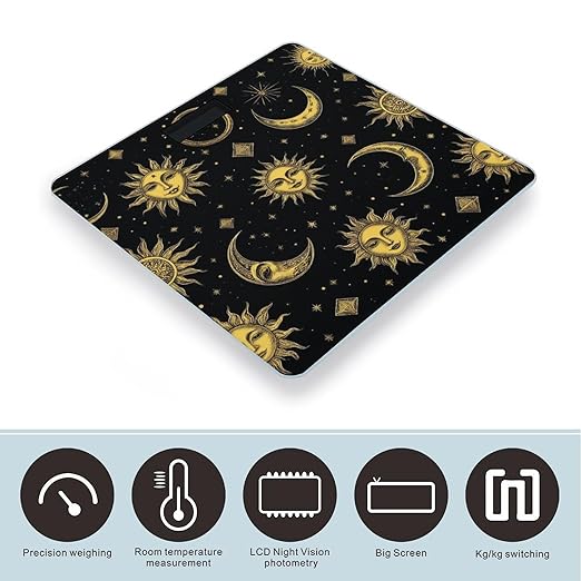Men's Smart Scale for Body Weight Digital Bathroom Weighing Scale Automatic Switch Energy Saving Scale Sun Moon Star Gold Black