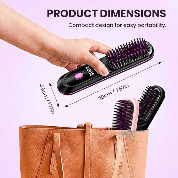 Go Brush Pro 2026 Upgraded Second-Generation 6400mAh Portable Cordless Straightening Comb with LCD Display Fast Heating Cordless 3-Level Temperature Settings USB Rechargeable Fast Heating