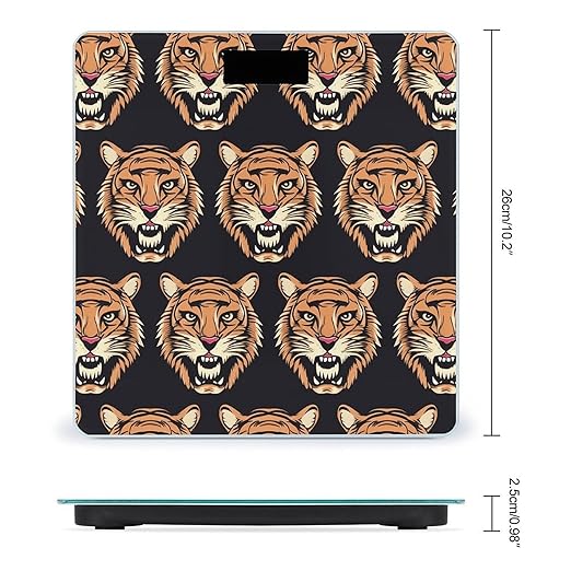 Tiger Head Pattern Bathroom Scale for Body Weight LCD Display Digital Bathroom Scale Tempered Glass Bathroom Weight Scales Fashion Smart Scales for Home Bedroom 400 Lb