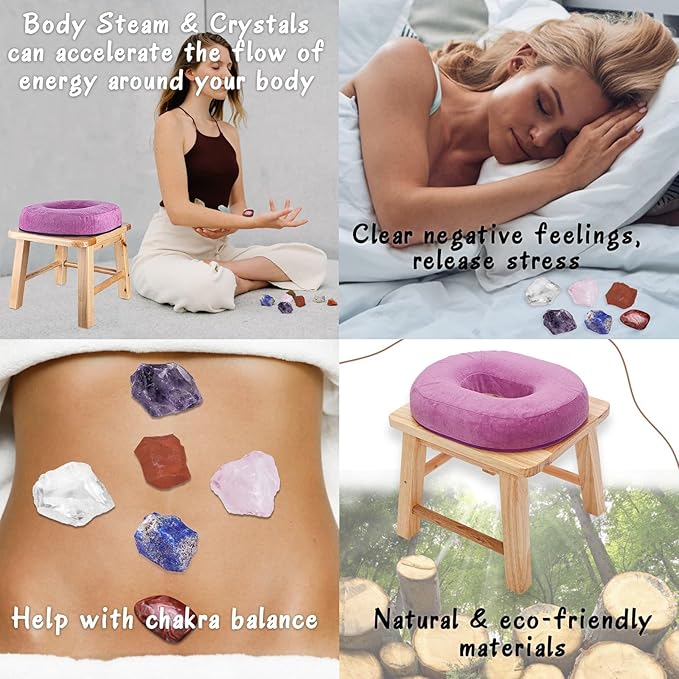Garybank V Steam Kit with Healing Crystal Yoni Seat with Crystals &amp Stones for Women V Steam at Home Kit Vaginial Detox &amp Postpartum Care Vaginal Steaming Chair Gown &amp Cushion (No Ste