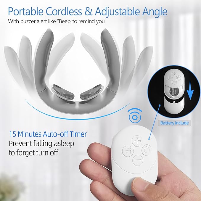 Electric Pulse Neck Massager with Heat for Pain Relief 10 Modes 15 Intensities Therapy Deep Tissue Trigger Point Intelligent Massager Cordless Gifts for Men Women