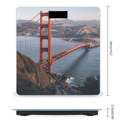 Digital Bathroom Scale for Body Weight Scale with Bright LCD Display High Accuracy Step-On Technology Auto On/Off San Francisco Golden Gate Bridge Digital Scales 400 Lbs /180kg