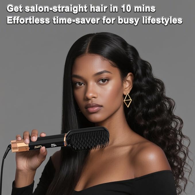 LURA Ionic Hair Straightener BrushDual Voltage Hair Straightening Brush for WomenHigh Heat Flat Iron Brush for Black WomenCeramic Hair Straightener Comb with 6 Adjust Temperature