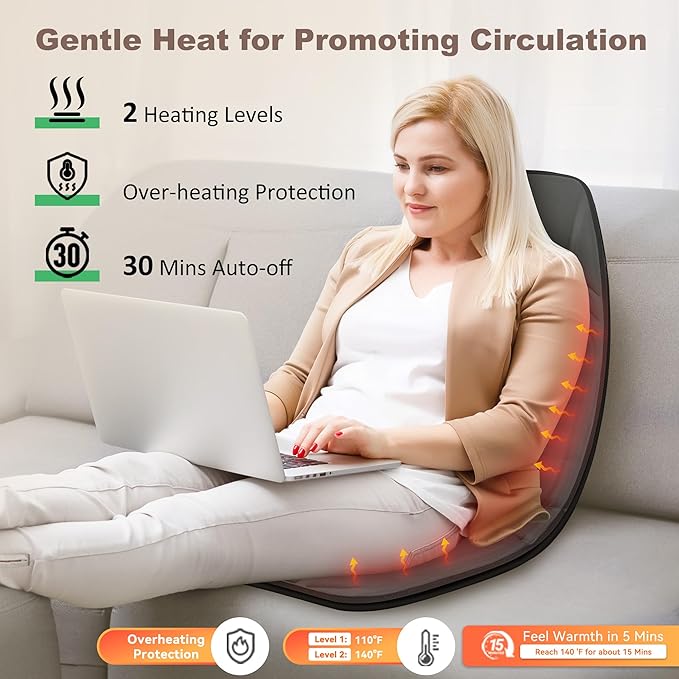 Vibration Back Massager with Heat Massage Chair Pad with 10 Vibration Motors &amp 2 Heating Levels Chair Massager for Recliner Office Chair Sofa