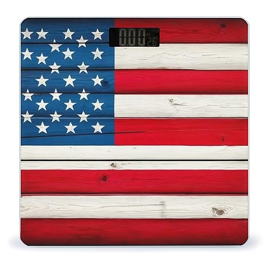 Women's Digital Bathroom Weighing Scale Automatic Switch Energy Saving Scale Smart Scale for Body Weight Vintage Wooden American Flag
