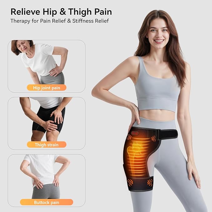 Cordless Heated Massage with 5000mAh Power Bank for Hip/Sciatica Pain Relief Hip Heating Pad Support Brace with Hot Physical Therapy Lower Back/Thigh/Buttock Best Gift for Family﻿