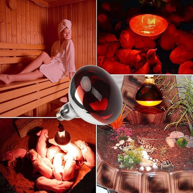 4 Pack 275W Infrared Heat Bulbs for Chickens Infrared Red Heat Lamp for Food Service Brooder Bulb Chicks Reptiles Pet Bathroom Sauna Heat Bulb E26 Base Infrared Red Light Therapy Bulbs