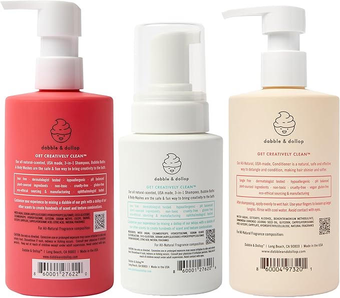 Dabble &amp Dollop Berry Body Wash &amp Conditioner Bundle Paraben &amp Sulfate Free Vegan Gluten-Free Strawberry Vanilla and Cherry (Set of 3)