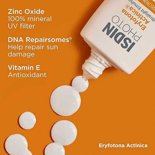 ISDIN Eryfotona Actinica SPF 50+ | Mineral Sunscreen for Face with Zinc Oxide | 100% Mineral UV Filters | No White Cast Suitable for Sensitive Skin Dermatologist Recommended