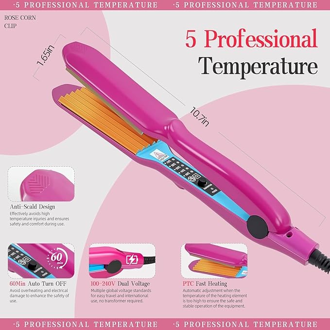 Hair Volumizing IronHair Crimpers Professional Crimping Iron with 5 Gear Heat Setting Wide Plate Styling Tools for Fluffy Hairstyer