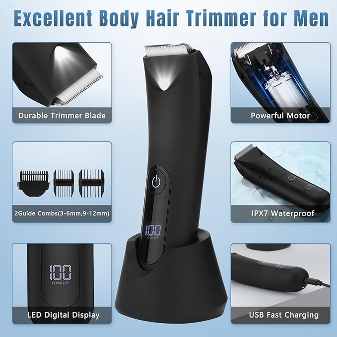Head Shavers for Bald Men Body Hair Trimmer for Men Manscape Groin and Ball Trimmer2 in1 Body and Head Shaver Grooming KitIPX7 (A B)