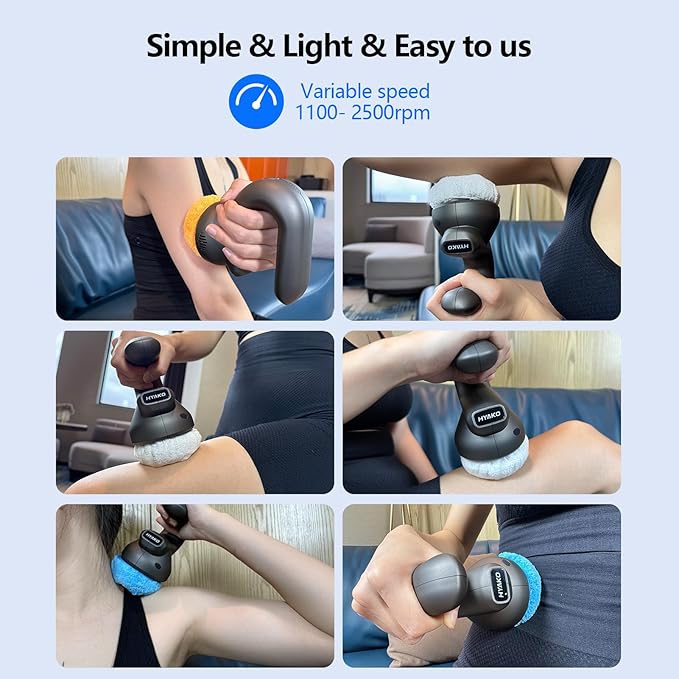 HYAKO Handheld Professional Mini Orbital Buffer Relief Massager Adjustable Multi-Speed Vibration Deep Tissue Body Chiropractic Massager for Neck Shoulder LegBack muscle pain relief massage therapy