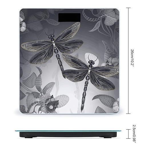 Dragonflies Grey Scale for Body Weight High Precision Digital Weight Scales with LCD Display Anti-Slip Sturdy Slim Tempered Glass Bathroom Scale for Home Use
