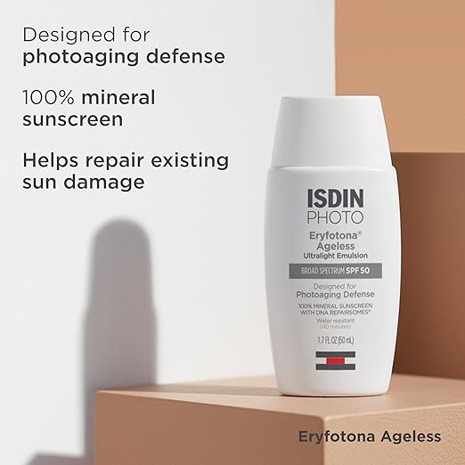 ISDIN Eryfotona Ageless Tinted Mineral Sunscreen SPF 50 Anti-Aging Face Sunscreen with Zinc Oxide DNA Repairsomes &amp Vitamin E Universal Tint No White Cast Dermatologist Recommended