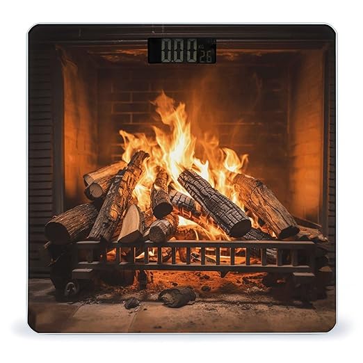 Burning Firewood Large Fireplace Scale for Body Weight Anti-Slip Tempered Glass Digital Bathroom Scales Clear LCD Display Weighing Scale Safe Rounded Corners Smart Scales