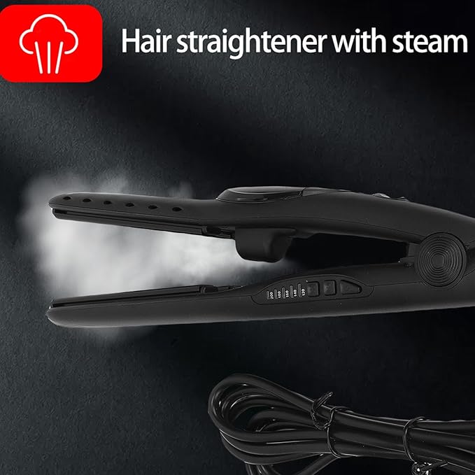 Brrnoo Steam Hair Straightener with Ceramic Coated Plates Fast Heating 5 Adjustable Temperature Settings for Women Evenly Heated Plates with Steam Vents (US Plug)