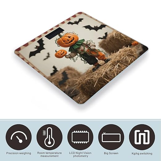 Pumpkin Clown Scale for Body Weight Sturdy Tempered Glass Weighing Scales with LCD Display Accurate Digital Bathroom Scale Convenient Body Fat Smart Scales Easy Read