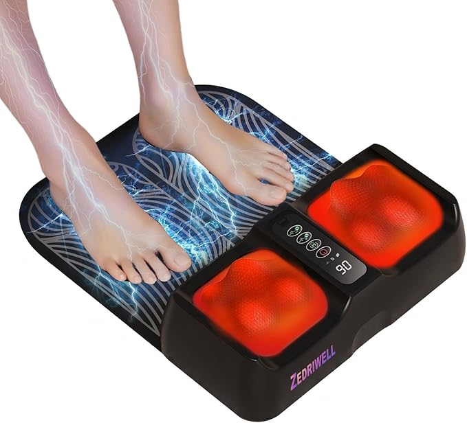 Electric Foot Massager with Heat – Premium Shiatsu Foot Massage Device Portable Rechargeable Design for Home Office &amp Travel