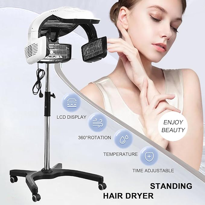 Standing Salon Hair Dryers with Wheels for Salon and Hair Color Processor with Adjustable Height 51-61in Professional Equipment for Beauty Barber Shop Perm Color Heater Hair Care